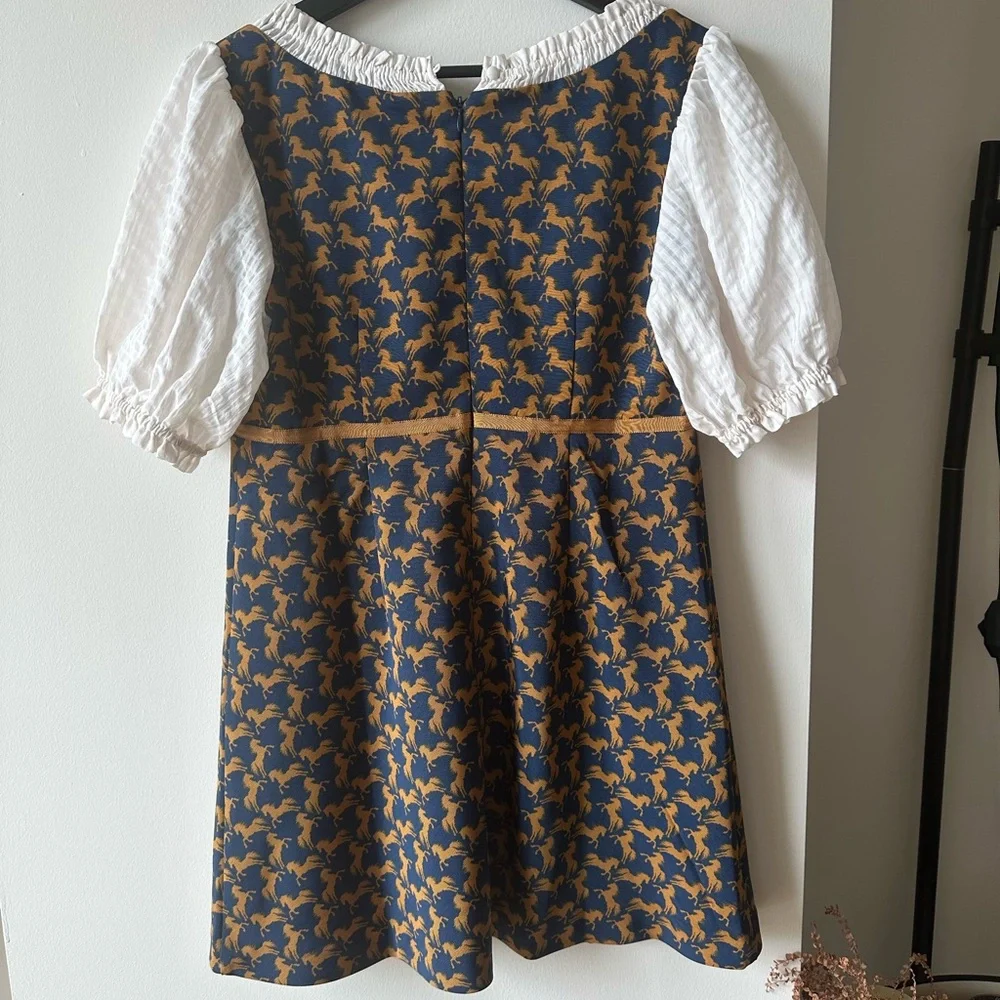 Maeve Navy and Brown Horse Pattern Twofer Mini Dress - Picture 6 of 6